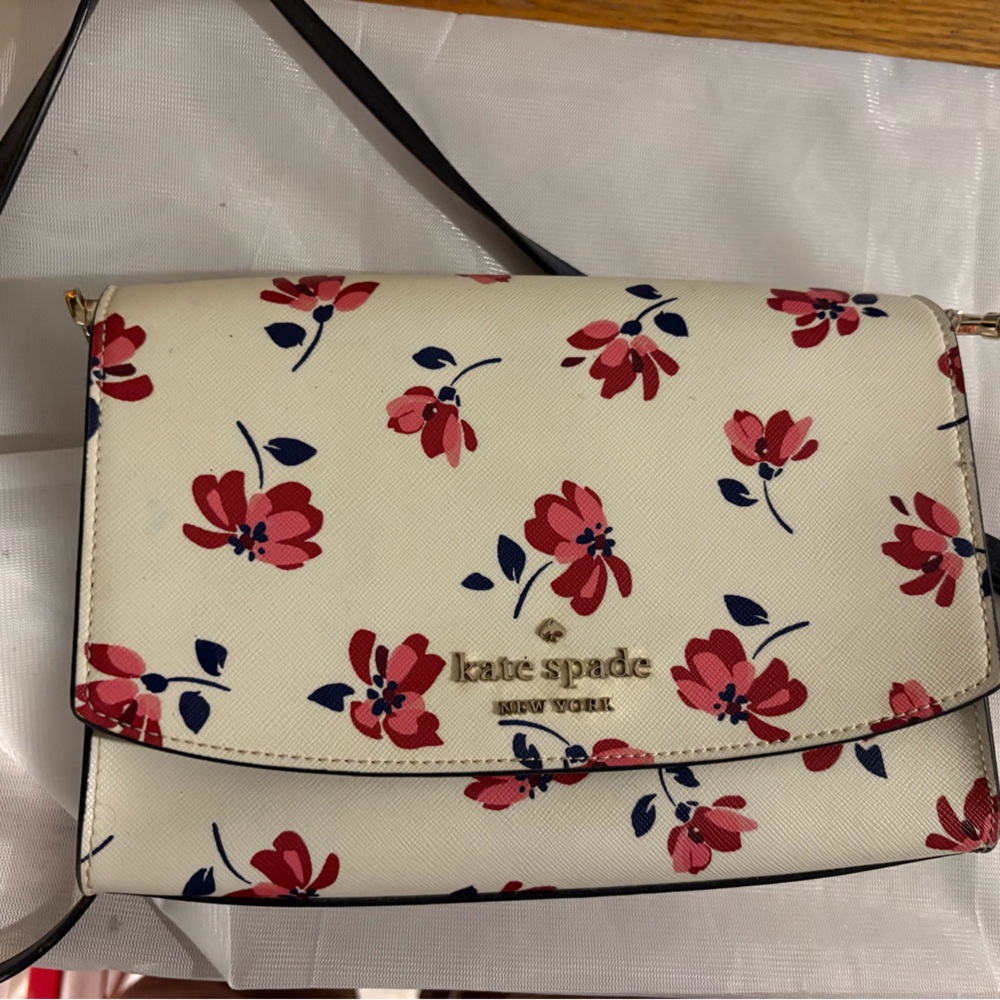 Kate Spade White and Red Floral Crossbody Bag